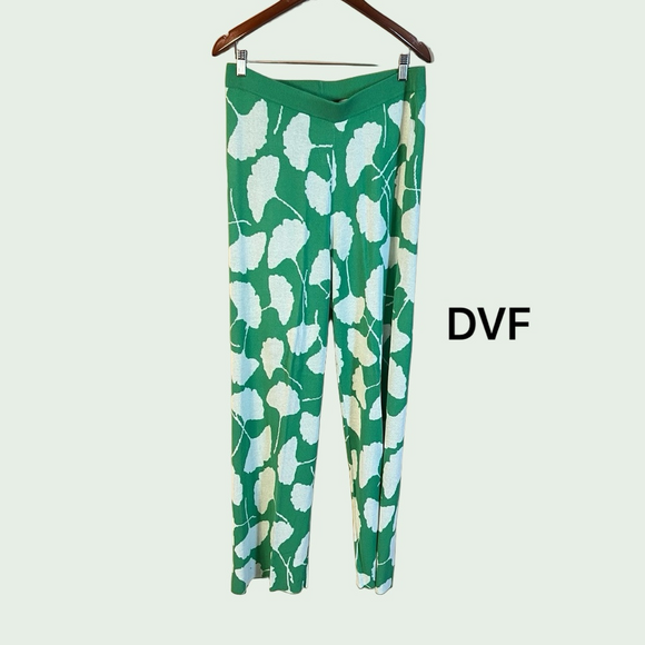 Diane Von Furstenberg Pants - Diane Von Furstenberg Green Knit Wide-Leg Pants